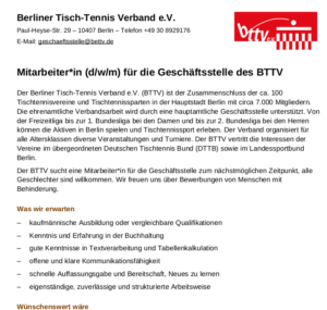 Stellenausschreibung Geschäftsstelle
